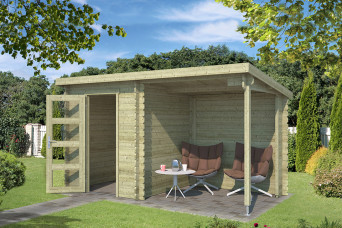 Outdoor Life Products | Tuinhuis met Overkapping Jelle 370 x 175 | Geïmpregneerd | Olijfgroen 210359-31
